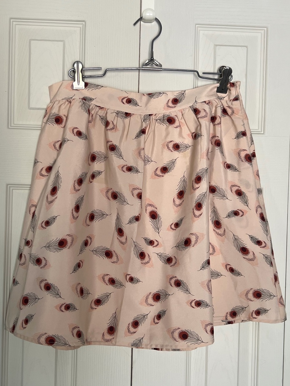 Forever 21 Peach Pink Skater Skirt with Feather Eye Print